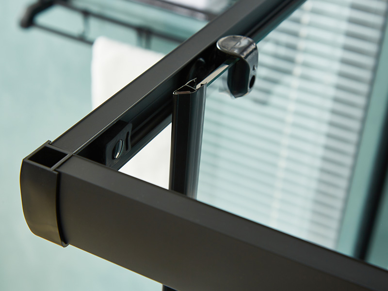 SQ Imber PROLAPSIO Clausura, Vitrum temperatum Serenum, Aluminium Nigrum Profile, Duplex perforata manubrio, cum Tray SQ Imber PROLAPSIO Clausura, Vitrum temperatum Serenum, Aluminium Nigrum Profile, Duplex perforata manubrio, cum Tray