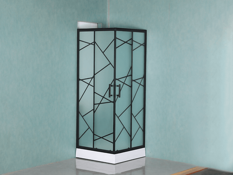 SQ Imber Labens Enclosusre, Matt Tempered Glass Cum Typographia, Nigrum Aluminium Profile, Duplex perforata manubrio cum Tray